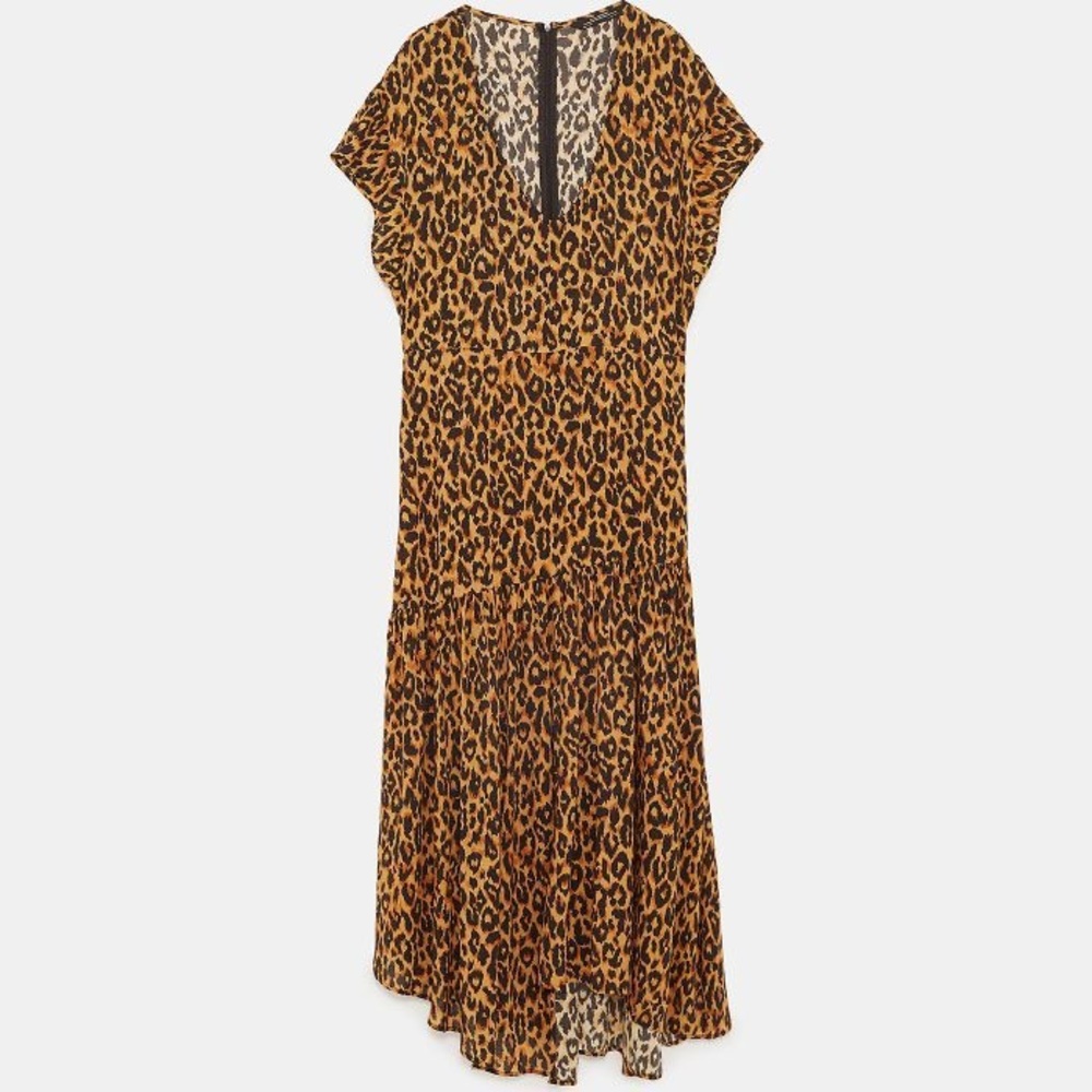 ZARA Leopard Print V-Neck Dress